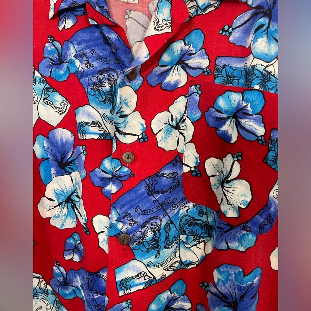 5 for 25 OCI Tropicals Men’s Red Floral hibiscus Short Sleeved Hawaiian Shirt Xl